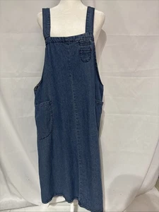 Long Denim Jean Maxi Dress Cotton Modest Large Jumper W/Pockets - Picture 1 of 9