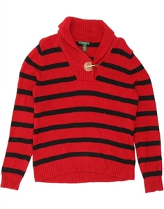 RALPH LAUREN Womens Shawl Neck Jumper Sweater UK 16 Large Red Striped CL04 - Picture 1 of 3
