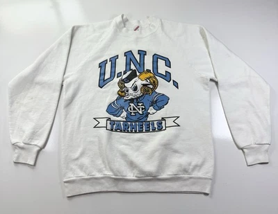 Vintage 80s UNC Tarheels Sweatshirt White JERZEES Logo USA Mens L RETRO *Stains - Image 1 of 4