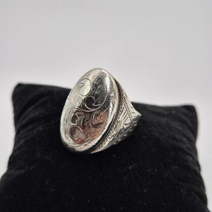 Sterling Silver Vintage Domed Scroll Etched Ring Open Back Adjustable Size 925 - Picture 1 of 13