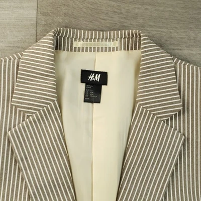 H&M Blazer Men's 40R Slim Fit Cotton Brown White Striped Two Button Single Vent - Image 1 of 4