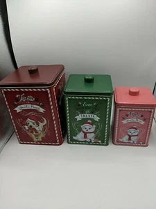 Dog Treat Tin Canisters (Lot Of 3) New Red Green Pink (New)*** Imperfections - Picture 1 of 6