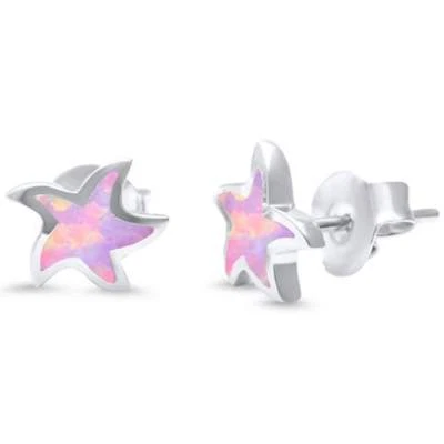 Pendientes estrella de ópalo rosa de plata de ley .925 Foto 1 de 2