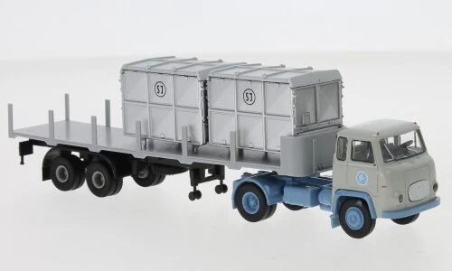 Brekina 85174 - 1/87 Scania LB 76 Flatbed Trailer with 2 Containers, 1962 - New - Image 1 of 1
