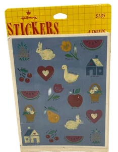 Vintage Punze Aufkleber Land Motiv Herz Hase Scheune Gans 4 Blatt Neu - Bild 1 von 5