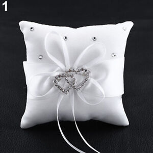 Fashion Wedding Bridal Bowknot Double Heart Ring Bearer Pillow Cushion 78