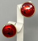 VINTAGE boucles d'oreilles percées en émail marbre rouge noir bouton années 70-80 poids léger 7/8"