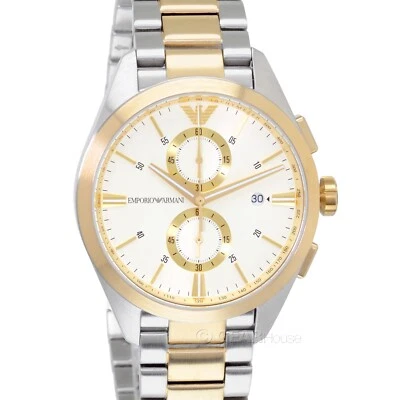 Reloj cronógrafo Emporio Armani para hombre, esfera crema, acero bicolor dorado y plateado Foto 1 de 4