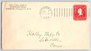 1903 Doremus Machine Cancel - Norwich, NY to Lakeville, CT - Stationery - Picture 1 of 2