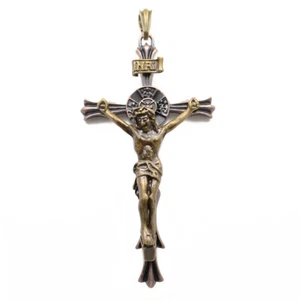 Accents Kingdom Brass and Copper INRI Jesus Crucifix Cross Pendant - Picture 1 of 2