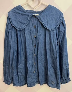 Tocoto Vintage Girl 12Y Denim Blouse With Peter Pan Collar In Blue Button-up - Picture 1 of 6