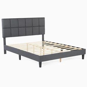 3 Size Adjustable Wooden Platform Bed Frame: Upholstered with Fabric Headboard - Picture 1 of 20