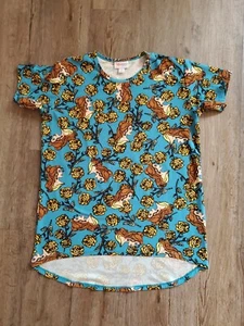 LulaRoe Disney Gracie Beauty Beast Shirt Sz 10 Yellow Roses Belle blue top EUC - Picture 1 of 3