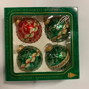 Vintage Christmas by Krebs Hand Decorated Glass Ornaments (4) with Crowns  - Picture 1 of 7