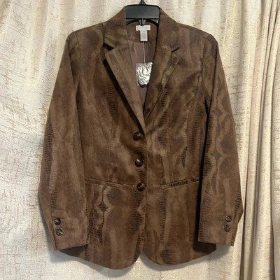 NWT Chico's Long Sleeve Button Up Blazer Brown Snake Print Women's Size 0 US S/4 - Image 1 of 4