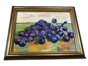 Pintura al óleo original Cloisoniam de uvas bodegón enmarcado firmada por ARTISTA - Imagen 1 de 4