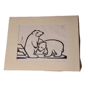 Polar Bears Play Paper Cutting Chinese Artwork  Hou-Tien Cheng 8 x 10 Signed VTG - Picture 1 of 6