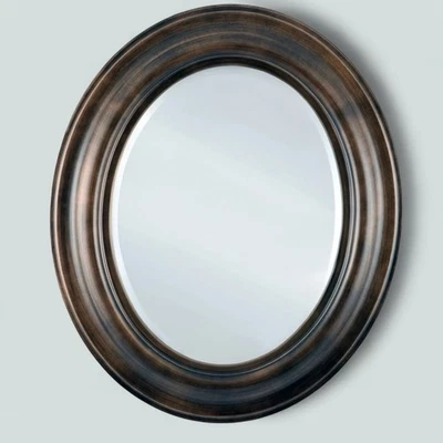 Vintage Framed Oval Wall Hanging Mirror, Rubbed Bronze 31”x 21”x3” - Image 1 of 4