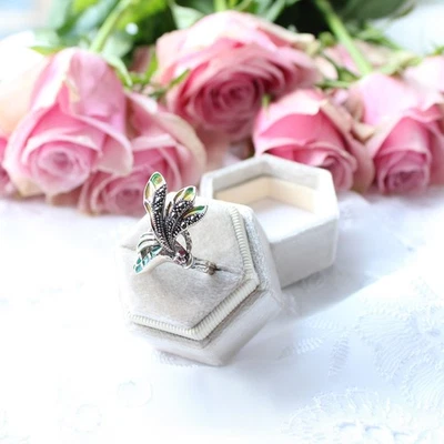 Anillo libélula rubí esmalte plata esterlina vintage Foto 1 de 4