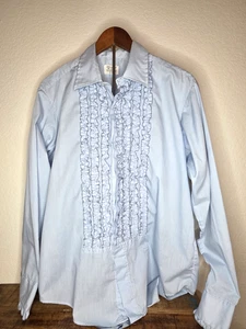 Camisa Formal Vintage Azul Claro León de Troya con Volantes 16 1/2-34 Disfraz - Imagen 1 de 7