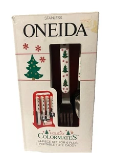 Oneida stainless Holiday Colormates  24-Piece Set For 6 Plus Portable Tote Caddy - Picture 1 of 4