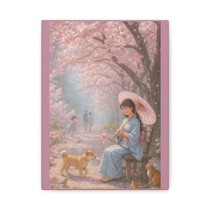 Cherry Blossom Canvas Art, Nature Decor, Japanese Style Artwork, Home Wall 9x12 - Picture 1 of 5