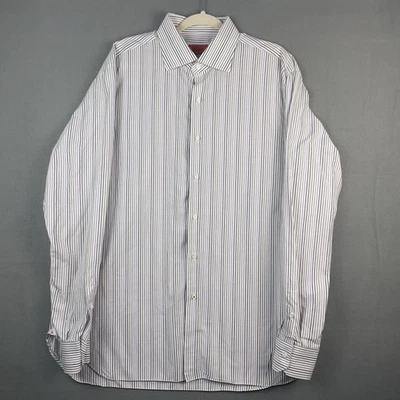 Camisa Isaia Napoli Para Hombre 17 1/2/44 Abotonada Rayas Blancas Puño Francés Italia Foto 1 de 4