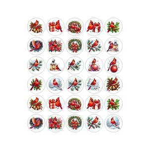 Christmas Cardinals Handmade Stickers Scrapbook  Planner Envelope Labels Favors - Picture 1 of 1