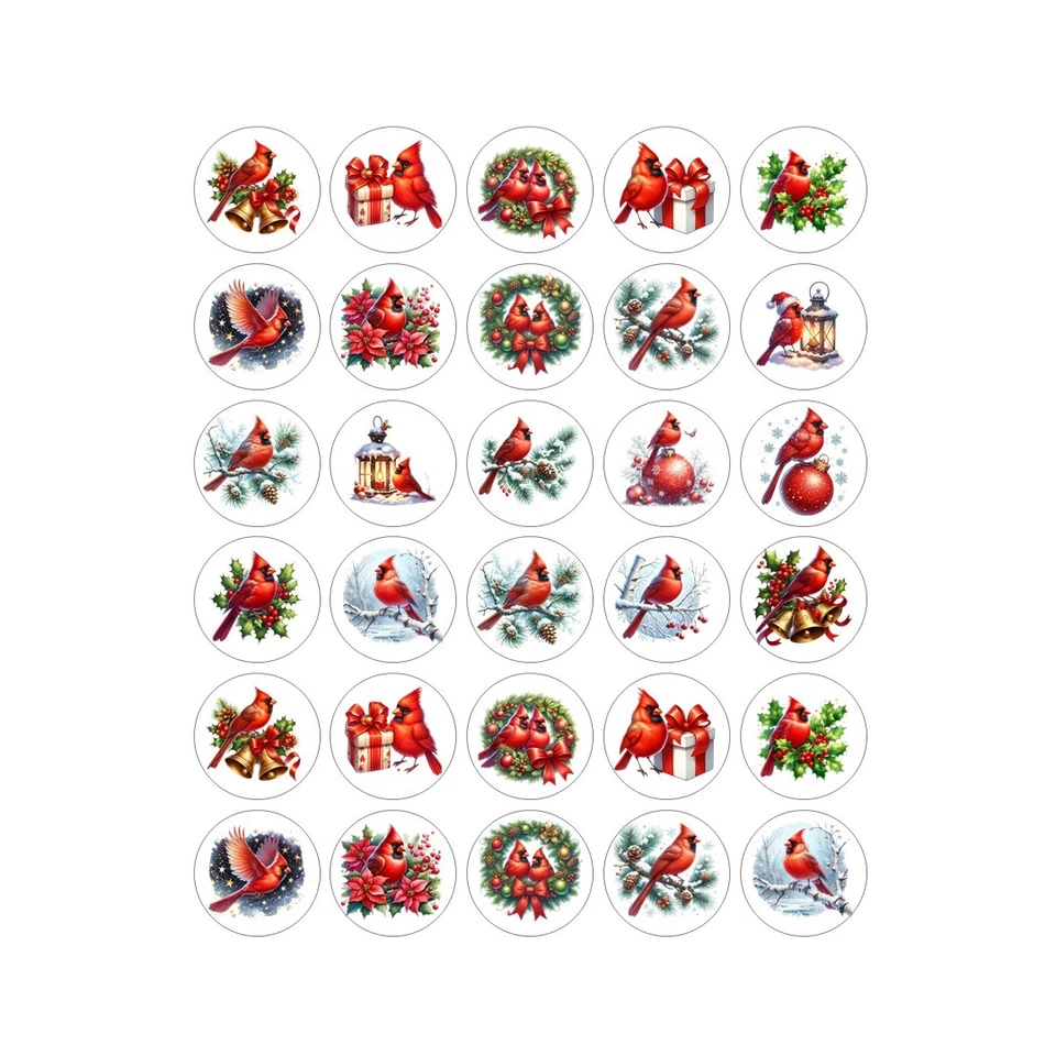 Christmas Cardinals Handmade Stickers Scrapbook  Planner Envelope Labels Favors - Image 1 of 1
