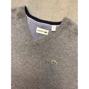 Lacoste Mens Gray V Neck Long Sleeve Cotton Sweater Size L - Picture 1 of 7