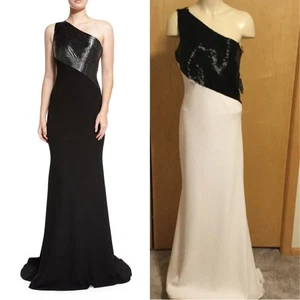 Vestido de crepé con cuentas de un hombro Carmen Marc Valvo. - Imagen 1 de 7