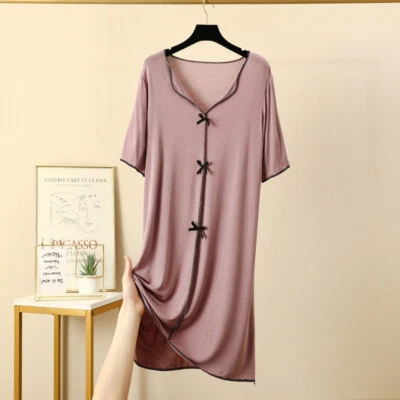 Mujeres Modal Algodón Pijama Manga Corta Camisón Vestido para Dormir Informal Prendas para Dormir Foto 1 de 4
