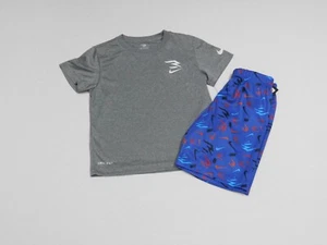 NWT 2pc Nike 3 Brand Gray Shirt & Royal Blue Logo Print Shorts sz 7 - Picture 1 of 1