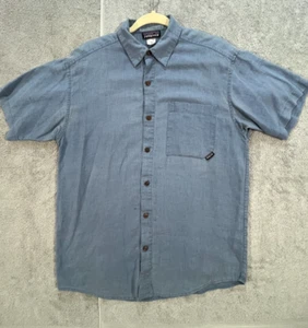 Camisa Patagonia Para Hombres S Azul Abotonada Mezcla de Cáñamo Manga Corta Aire Libre Senderismo - Imagen 1 de 8
