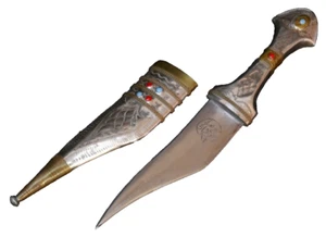 Vintage Middle East Koummya Jambiya Dagger N. Africa Tooled & Jeweled Scabbard - Picture 1 of 20