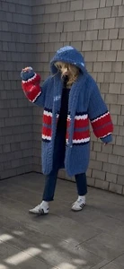 ONE OF A KIND HANDKNIT SUPER SOFT EXTREMELY WARM HOODED CARDIGAN COAT - Picture 1 of 13