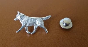 Medium Sterling Silver Siberian Husky Moving Lapel Pin - Picture 1 of 5