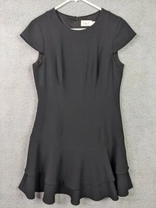 Eliza J Women's Black Scalloped Fit Flare Black Short Sleeve Dress Size 10 - Picture 1 of 11