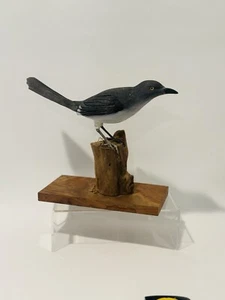 Hand Carved Mockingjay Bird Driftwood Signed C. Godwin “Mimics Of Many Tongues” - Picture 1 of 12
