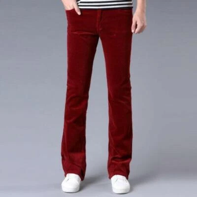 Men's Autumn Casual Stretch Slim Flar Pants Flared Corduroy Trousers Bell Bottom - Image 1 of 4