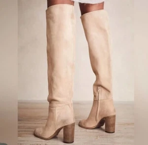 Botas de cuero por encima de la rodilla Free People Dakota para mujer talla 39 EE. UU. 8 bronceado claro - Imagen 1 de 13