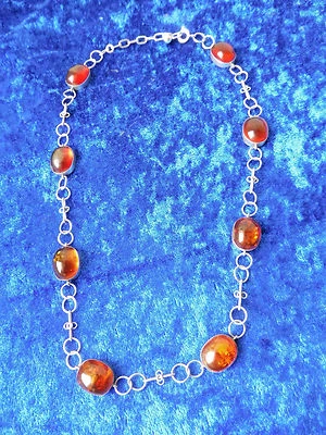 Collana In Ambra, Argento 835 Con Ambra, Elegante Vecchia Collana - Immagine 1 di 4