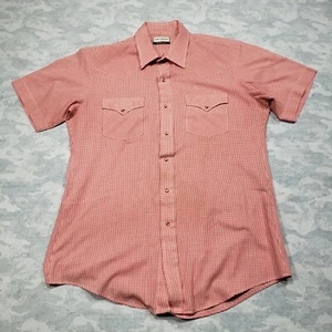 Vintage Karman Shirt Mens Large Red Checked Pearl Snap Short Sleeve - Picture 1 of 9