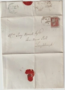 1856 BRIDGENORTH SPOON 1d STAR PMK PRITCHARDS BOYCOTT ACCOUNT LETTER  LOUGHBORO - Picture 1 of 3