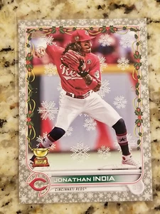 "Copa de novato Jonathan India 2022 Topps Holiday ""Copos de nieve metálicos"" SP - Imagen 1 de 2
