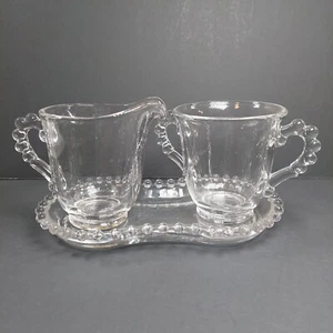 Vintage Imperial Glass Candlewick Cream Sugar Set w Tray - Picture 1 of 10