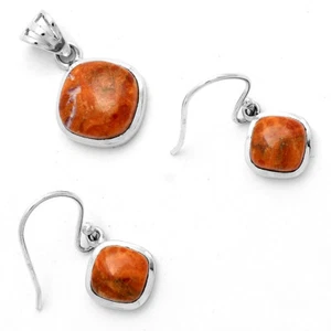 Natural Red Sponge Coral 925 Sterling Silver Pendant Earrings Jewelry Set T-1002 - Picture 1 of 8