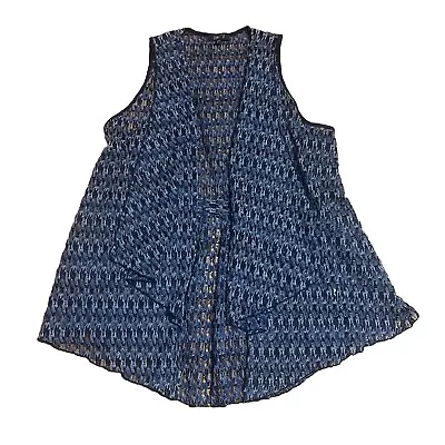 Cómodo chaleco túnica tejido jaspeado azul blanco sin mangas EE. UU. Topper cortina cubierta MED Foto 1 de 4