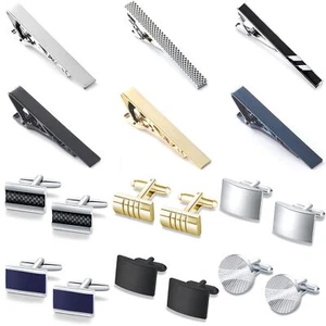 Men's Cufflinks and Tie Clips Set for Men Necktie Tie Bar Clips Business Shir... - Picture 1 of 8