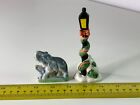 Japanese Elephant Figurine Mother and Baby w/ Christmas Village Lamp Post *VTG*